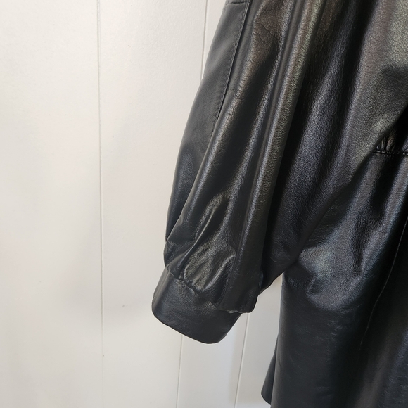 Vintage Black Leather Coat Jacket Midi 90s 1990s Womens Size 1X Loose Oversized - Picture 6 of 15